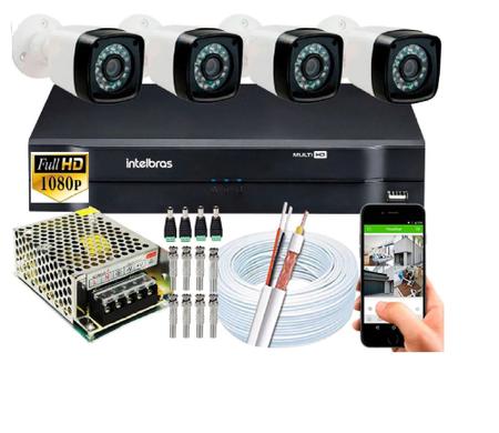 Imagem de Kit 4 Cameras Segurança 1080 Full Hd Dvr Intelbras 4ch mhdx Alta Resolução c/ Acessórios