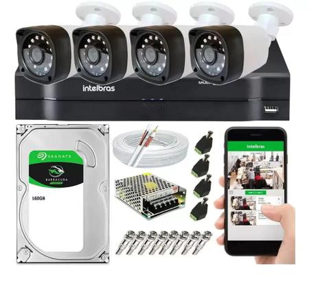 Imagem de Kit 4 Cameras Segurança 1080p Full Hd Dvr Intelbras 4ch C/hd