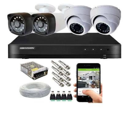 Imagem de Kit 4 Cameras Segurança Hd Dvr Hikvision 4ch S/hd