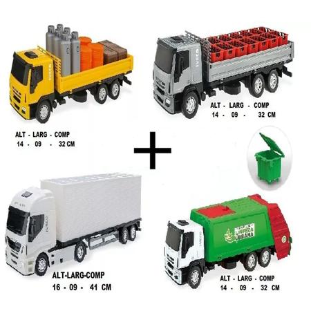 Imagem de Kit 4 Caminhões Brinquedos Meninos Baú Iveco Lixo Bebida Usual