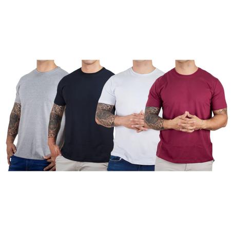 Imagem de Kit 4 Camisetas Básicas Masculina Algodão Premium Slim Fit