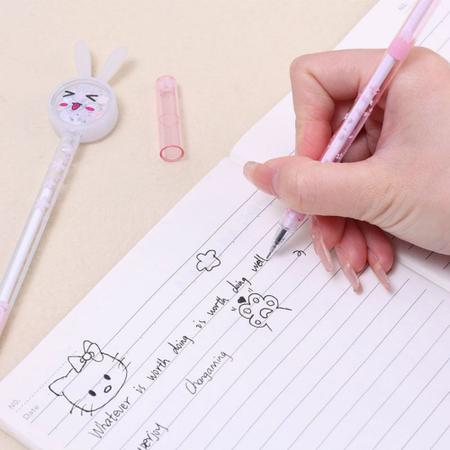 Imagem de Kit 4 canetas orelhinha coelho brilho em gel papelaria criativa divertidas