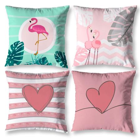 Imagem de Kit 4 Capas de Almofadas Cheias 40x40 Estampada Flamingo