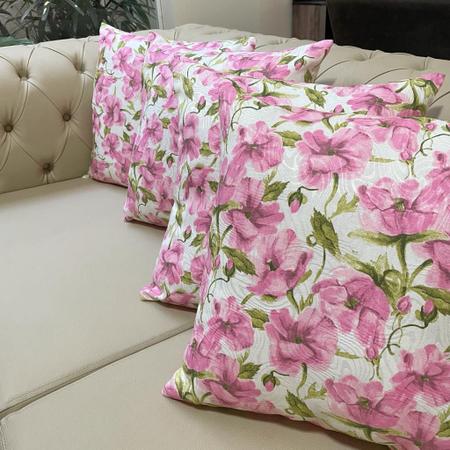 Imagem de Kit 4 Capas de Almofadas Jacquard Floral Rosa 45x45cm