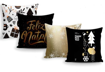 Imagem de Kit 4 Capas para Almofada Natal Merry Christmas Papai Noel Decoração Natalina Divertida