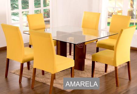 Imagem de Kit 4 Capas Para Cadeira de Jantar Malha Com Elástico Cor Amarelo