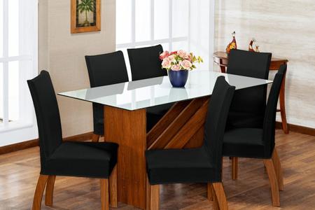 Kit 4 Capas Para Cadeira Jantar Alta Qualidade Com Elástico Malha Preto - Enxovaisbaratão Imagem de Kit 4 Capas Para Cadeira Jantar Alta Qualidade Com Elástico Malha Preto