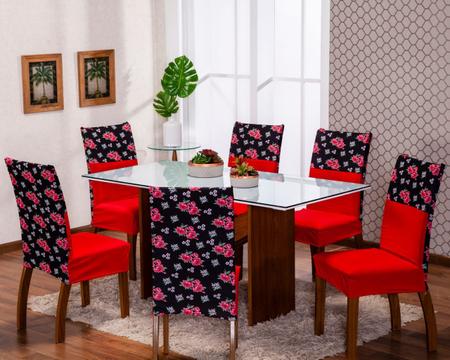 Kit 4 Capas Para Cadeira Jantar Com Elástico Malha Estampa Digital Exclusiva Vermelho Floral - EnxovaisBaratão Imagem de Kit 4 Capas Para Cadeira Jantar Com Elástico Malha Estampa Digital Exclusiva Vermelho Floral