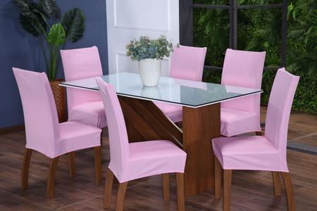 Imagem de Kit 4 Capas Para Cadeira Jantar Malha Com Elástico Rosa