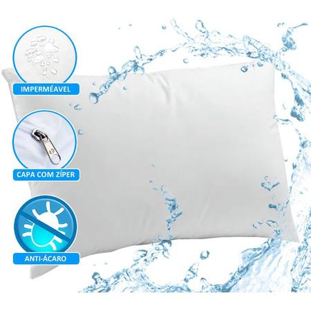 Imagem de Kit 4 Capas Travesseiro Impermeável Branca 50cm x 70cm Com Zíper e HipoAlergênico