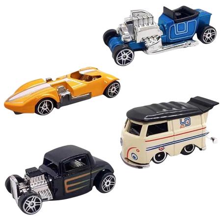 Imagem de kit 4 Carrinhos de Ferro Hot Rods Classicos Miniatura De Metal Coleção Velozes Furiosos Die Cast