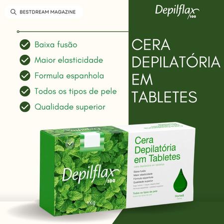 Imagem de Kit 4 Cera Quente Depilatória Profissional Hortelã Depilflax Barra 1Kg Grande