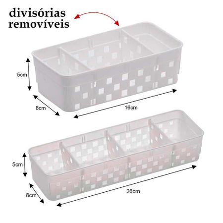 Imagem de Kit 4 cestinhas organizadoras com divisórias caixa organizer multiuso para closet make sachê cozinha