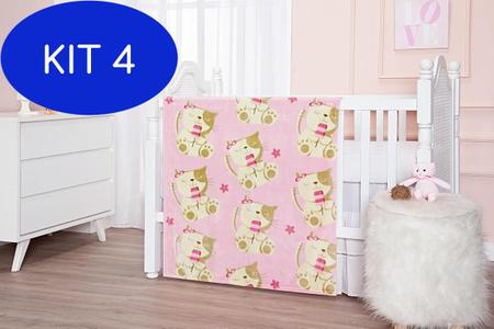 Imagem de Kit 4 Cobertor Infantil 90X1,10 Baby Flannel Mia