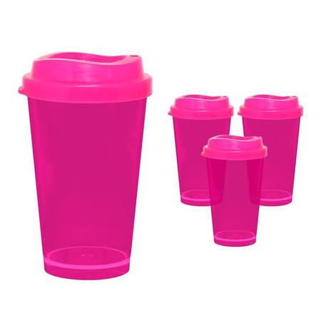 Imagem de Kit 4 Copos Cristal Mug Rosa Neon 320Ml Plástico