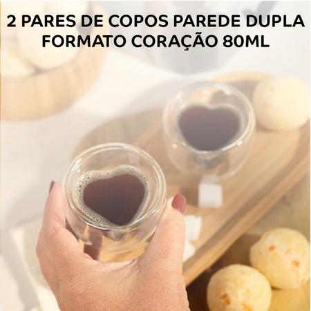 Imagem de Kit 4  copos formato coraçã café com parade dupla 80ml mimo style