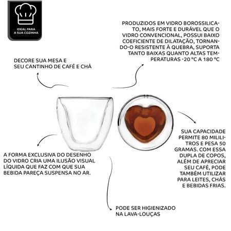 Imagem de Kit 4  copos formato coraçã café com parade dupla 80ml mimo style