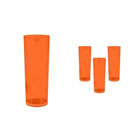 Imagem de Kit 4 Copos Long Drink Cristal Laranja Neon 330Ml Plástico