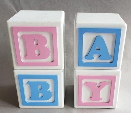 kit 4 cubo baby 20x20 mdf decorado cha revela o cha de bebe festa