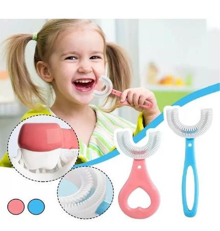 Imagem de Kit 4 Escovas Dentes Infantil 360 Forma U Criança 2-12 Anos