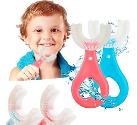 Imagem de Kit 4 Escovas Dentes Infantil 360 Forma U Criança 2-12 Anos