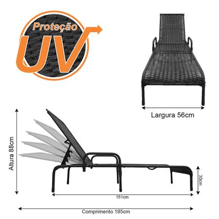 Imagem de Kit 4 Espreguiçadeiras Reclinável Catar para Jardim e Piscina 