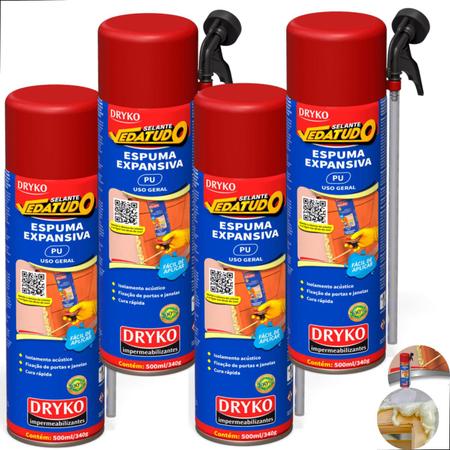 Imagem de Kit 4 Espuma Expansiva poliuretano pu Vedação Profissional Uso Geral 500ml 