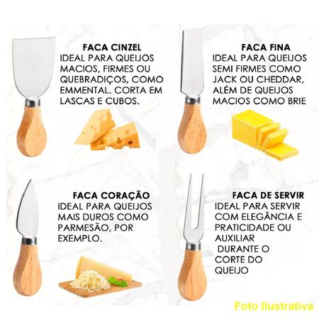 Imagem de Kit 4 Facas Para Queijo e Suporte Magnético