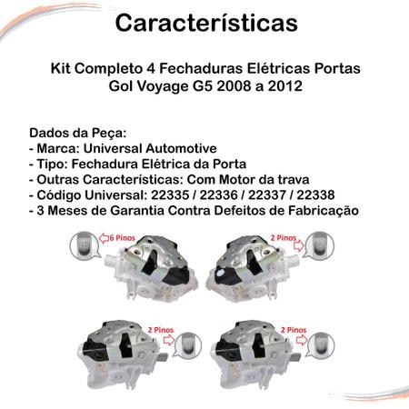 Imagem de Kit 4 Fechaduras Elétricas Completo Gol Voyage G5 08 a 12