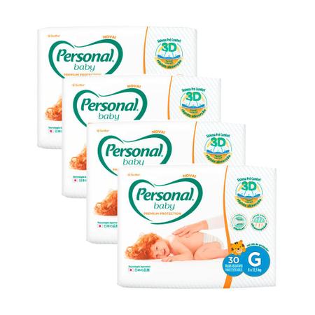 Imagem de Kit 4 Fralda Personal Baby Premium Protection Tamanho G com 30 Unidades cada