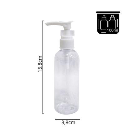Kit 4 Frascos Tampa Válvula Pump 100ml Cilíndricos Viagem Sabonete Liquido Skincare Shampoo - Incapack Imagem de Kit 4 Frascos Tampa Válvula Pump 100ml Cilíndricos Viagem Sabonete Liquido Skincare Shampoo
