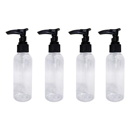 Kit 4 Frascos Tampa Válvula Pump 100ml Cilíndricos Viagem Sabonete Liquido Skincare Shampoo - Incapack Imagem de Kit 4 Frascos Tampa Válvula Pump 100ml Cilíndricos Viagem Sabonete Liquido Skincare Shampoo