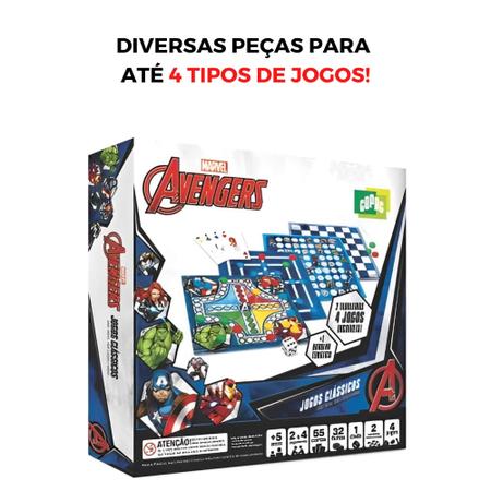 Kit 4 Jogos clássicos de tabuleiro Marvel Avengers Dama, Ludo, Trilha e  Sobe e Desce Brinquedo - Copag 32511 - Distribuidora Tropical Santos