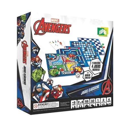 Kit 4 Jogos clássicos de tabuleiro Marvel Avengers Dama, Ludo, Trilha e Sobe  e Desce Brinquedo - Copag 32511 - Distribuidora Tropical Santos