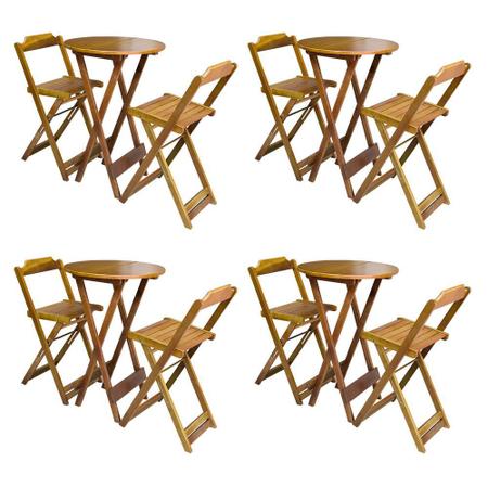 Imagem de Kit 4 Jogos de Mesa Bistrô de Madeira com 2 Cadeiras Dobravel Ideal para Bar e Restaurante Mel