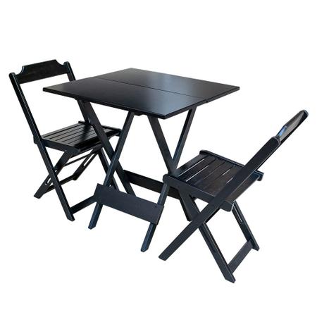 Imagem de Kit 4 Jogos de Mesa Dobravel com 2 Cadeiras de Madeira 70x70 Ideal para Bar e Restaurante - Preto