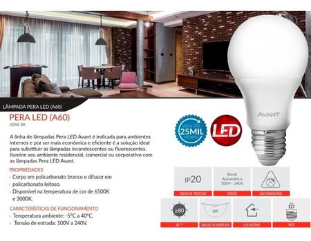 Imagem de Kit 4 Lampada Led Bulbo Pera 7w Luz Branca 6500k Base E27 Bivolt