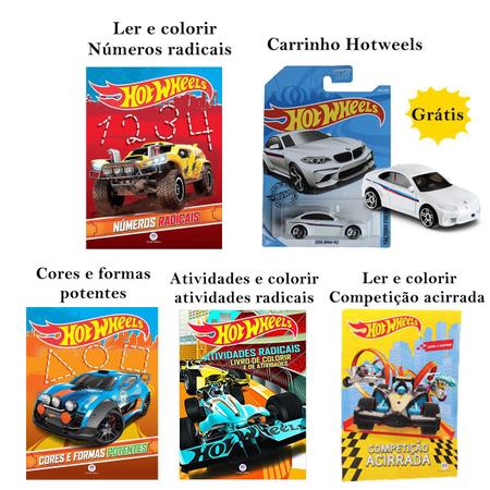 Imagem de kit 4 livros Hotweels ler e colorir, mais um carrinho