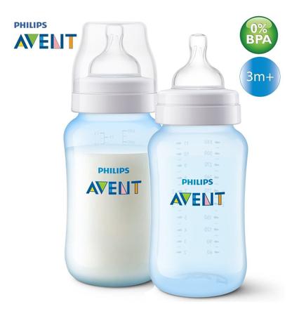 Imagem de Kit 4 Mamadeiras AVENT Clássica Anticólica 125/260/330ml Azul