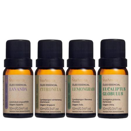 Imagem de Kit 4 Óleos Essenciais Via Aroma Lavanda - Eucaliptus - Citronela - Lemongrass