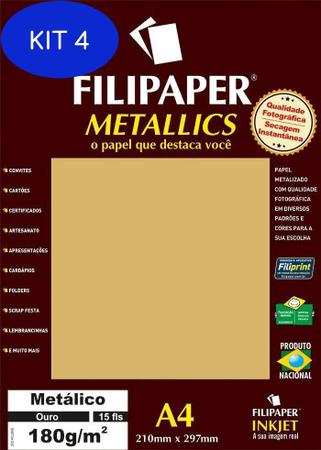 Imagem de Kit 4 Papel Ouro Metálico A4 210X297Mm 180G/M² Filipaper 15