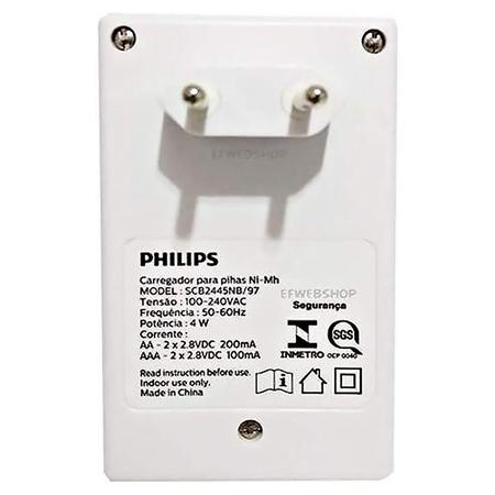 Imagem de Kit 4 Pilhas AA C/ Carregador 2450 mAh Recarregáveis Philips