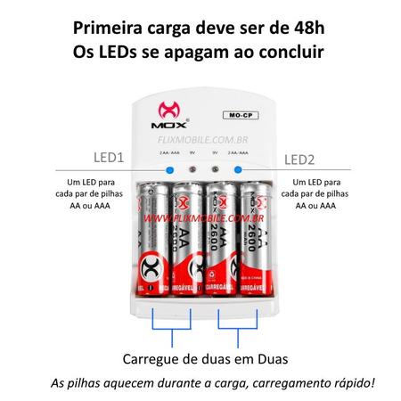 Imagem de Kit 4 Pilhas AA Recarregáveis Premium + Carregador Bivolt 110 / 220v