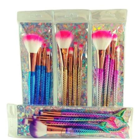 Kit 2 jogos pincéis Maquiagem sereia porpurinado profissional Sombra  Make-Up - Dourado