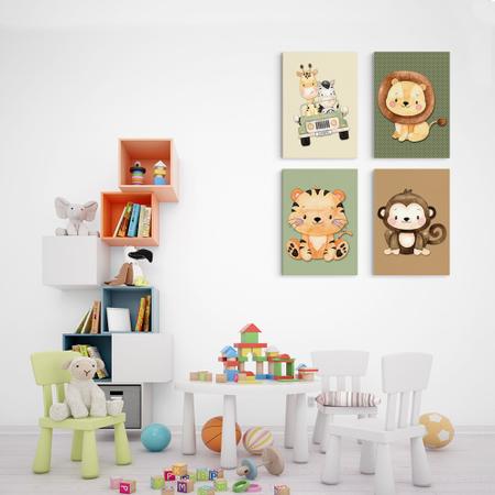 Imagem de Kit 4 Placas Quadro Decorativo Decoração Quarto Infantil Menino Menina Safari Animais Bebê