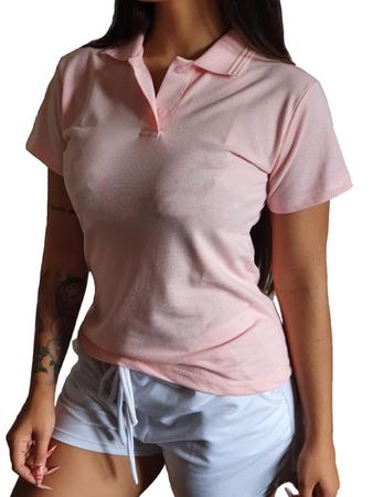 Imagem de Kit 4 Polo Feminina Camiseta Baby Look Piquet Piquê Cores Variadas Atacado