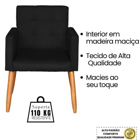 Imagem de Kit 4 Poltronas Decorativa para Recepção Sala de Estar Sala de Espera estofada pés palito madeira