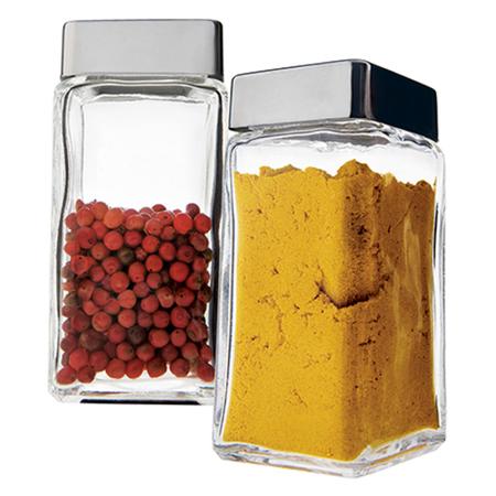 Imagem de Kit 4 porta condimentos temperos vidro e inox square