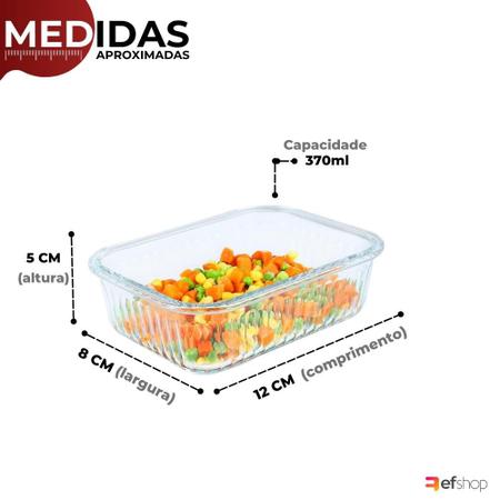 Imagem de Kit 4 Pote de Vidro Hermético Canelado 370ml Marmita Fitness Freezer Microondas