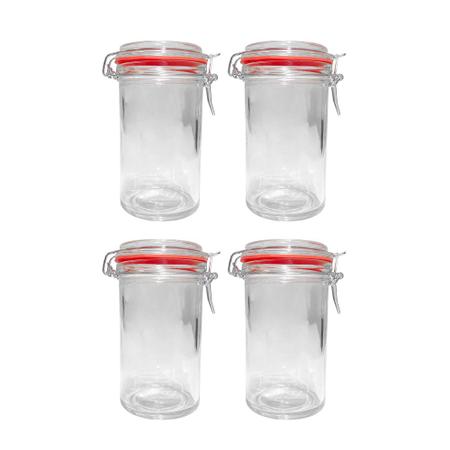 Kit 4 Potes Hermético Vidro Trava Metal 450ml Class Home Imagem de Kit 4 Potes Hermético Vidro Trava Metal 450ml Class Home